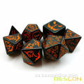 Bescon Halloween Polyedral Dice Set, Halloween RPG DICE D4 D6 D8 D10 D12 D20 D% Conjunto de 7 sólidos negros y calabazas brillantes